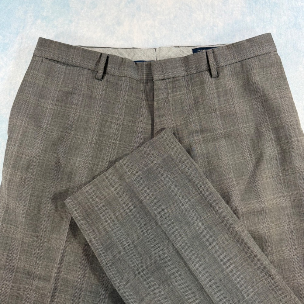 Banana Republic Dress Pants Mens 34x32 Grey Excellent Wool Blend Glen Plaid